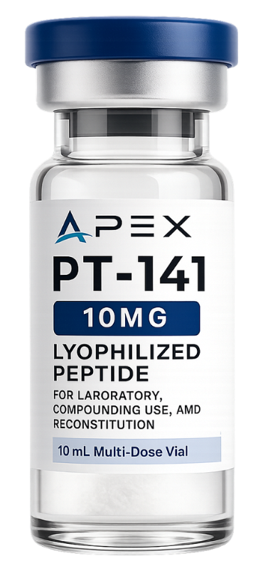 Product card transparent render for PT-141 lyophilized peptide